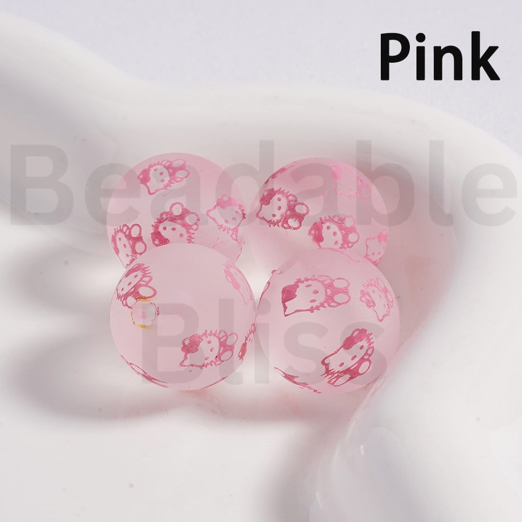 Acrylic Beads Frosted Matte Cute Hello Kitt Prints Multi-Color 16MM (Single Color is available for 200pcs(Whole Bag) Only)