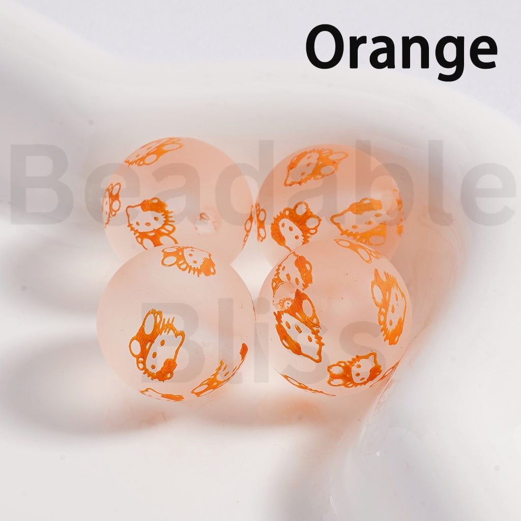 Acrylic Beads Frosted Matte Cute Hello Kitt Prints Multi-Color 16MM (Single Color is available for 200pcs(Whole Bag) Only)