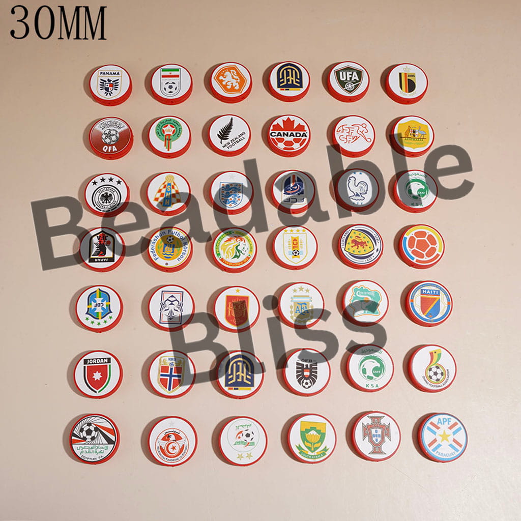 National Football Team Series Silicone Focal Beads, Flat Round Shape, Random Mix