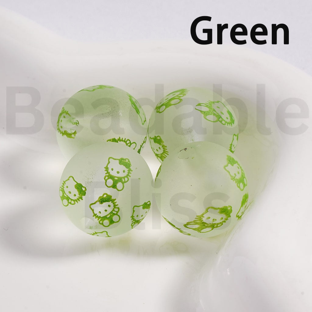 Acrylic Beads Frosted Matte Cute Hello Kitt Prints Multi-Color 16MM (Single Color is available for 200pcs(Whole Bag) Only)