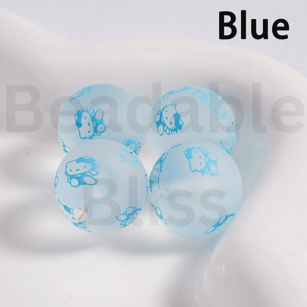 Acrylic Beads Frosted Matte Cute Hello Kitt Prints Multi-Color 16MM (Single Color is available for 200pcs(Whole Bag) Only)