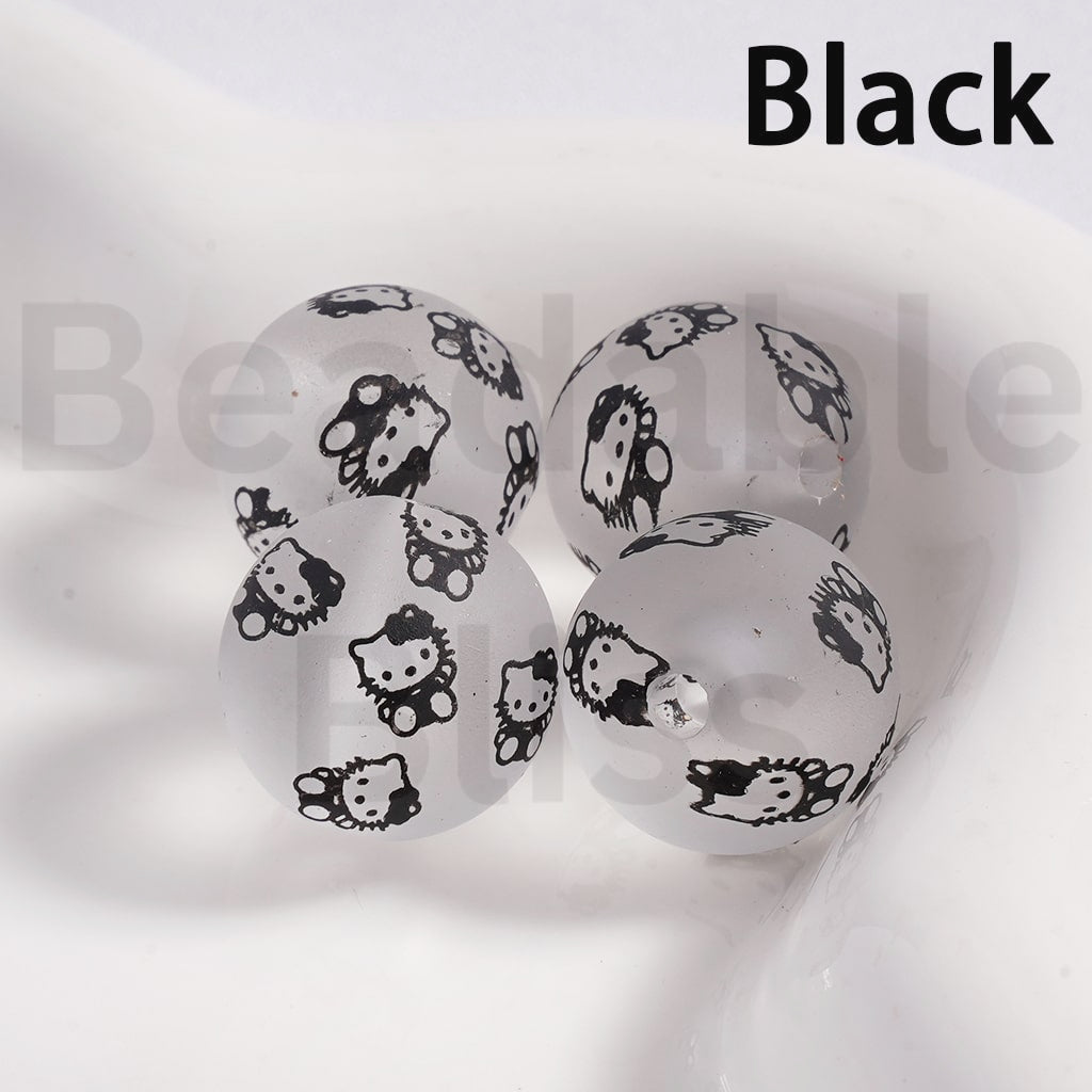 Acrylic Beads Frosted Matte Cute Hello Kitt Prints Multi-Color 16MM (Single Color is available for 200pcs(Whole Bag) Only)