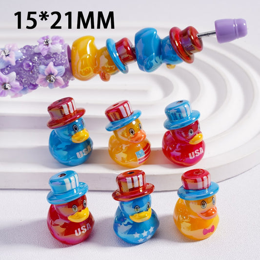Acrylic Beads UV Coating USA American Topic Prints Little Cute Duckling with Hat 15*21MM, Random Mix