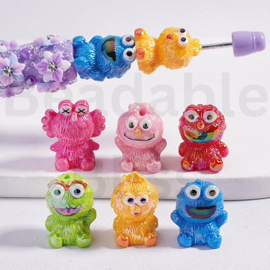 Acrylic Beads UV Coating Cute Sesam Street Monsters, Random Mix