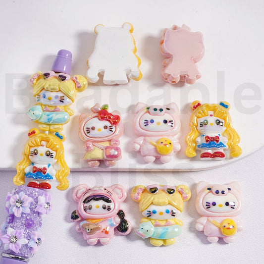 Acrylic Beads UV Coating Cute Hello Kitt Sailor Moo, Random Mix