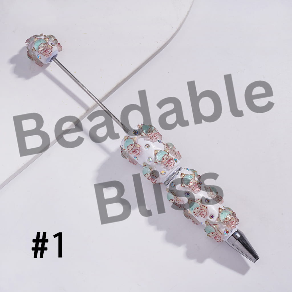 Beadable Clay Pens with Little Babies Star and AB Rhinestones, Pink Mint Green