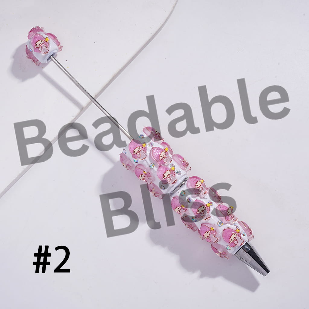 Beadable Clay Pens with Little Babies Star and AB Rhinestones, Pink Mint Green