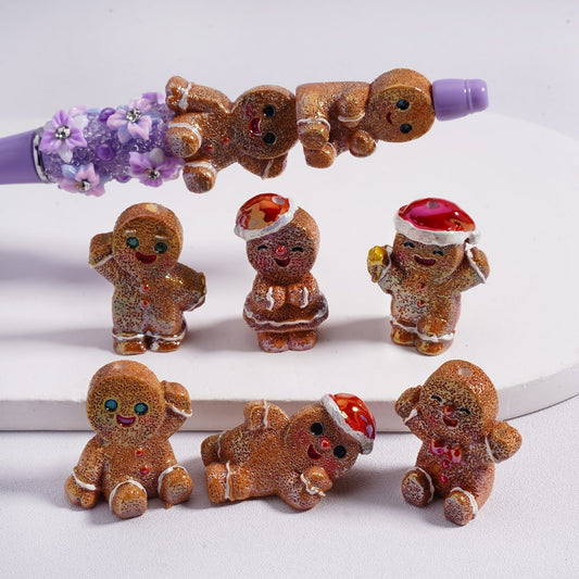 Acrylic Beads UV Coating Cute Ginger Bread Man with Christmas Hat, Random Mix
