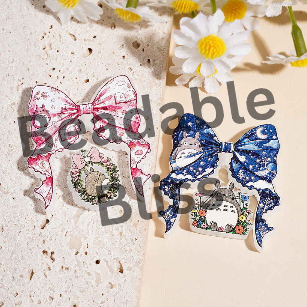 Japanese Anime Chinchilla Character Series Acrylic Beads Bow and Ornament, Random Mix