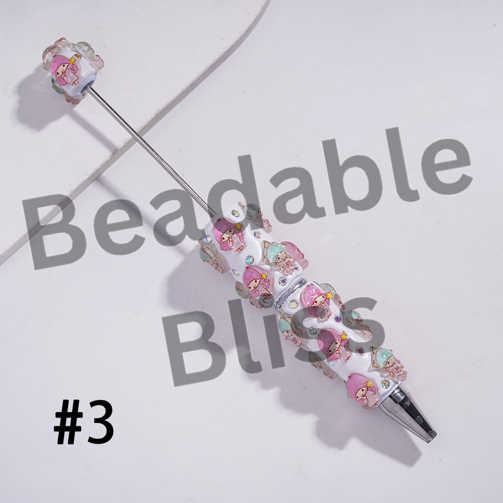 Beadable Clay Pens with Little Babies Star and AB Rhinestones, Pink Mint Green