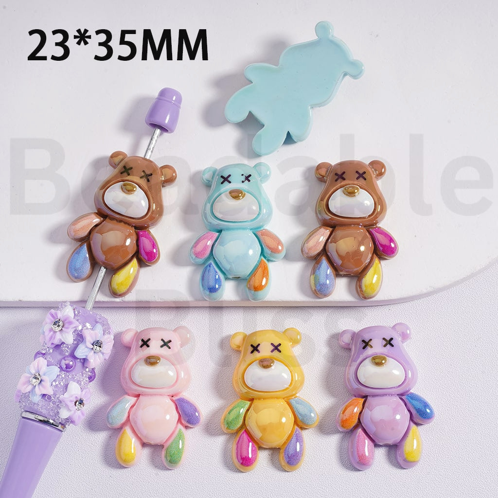 Acrylic Beads UV Coating Cute Bear Multi-Color 23*35MM, Random Mix