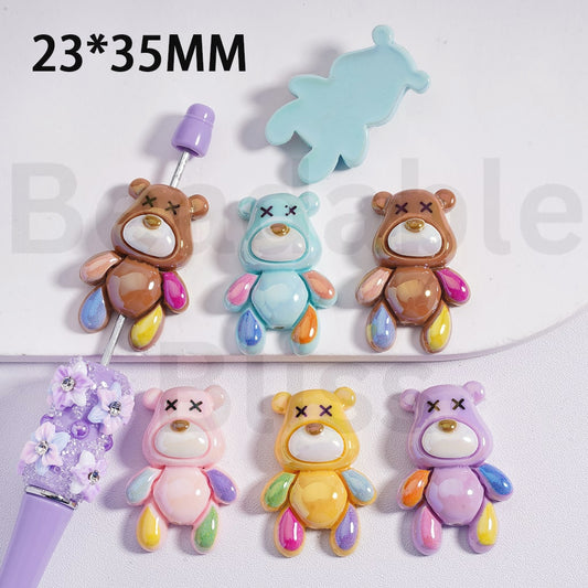 Acrylic Beads UV Coating Cute Bear Multi-Color 23*35MM, Random Mix