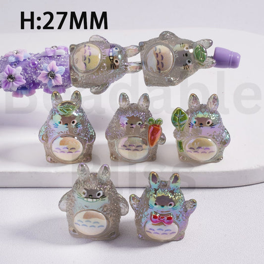 Acrylic Beads UV Coating Cute Totor Japan Anime Translucent Color 27MM Height, Random Mix