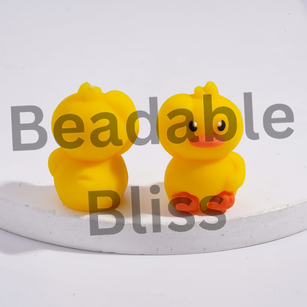 Silicone Focal Beads 3D Cute Duck Waving Gesture, Green and Yellow