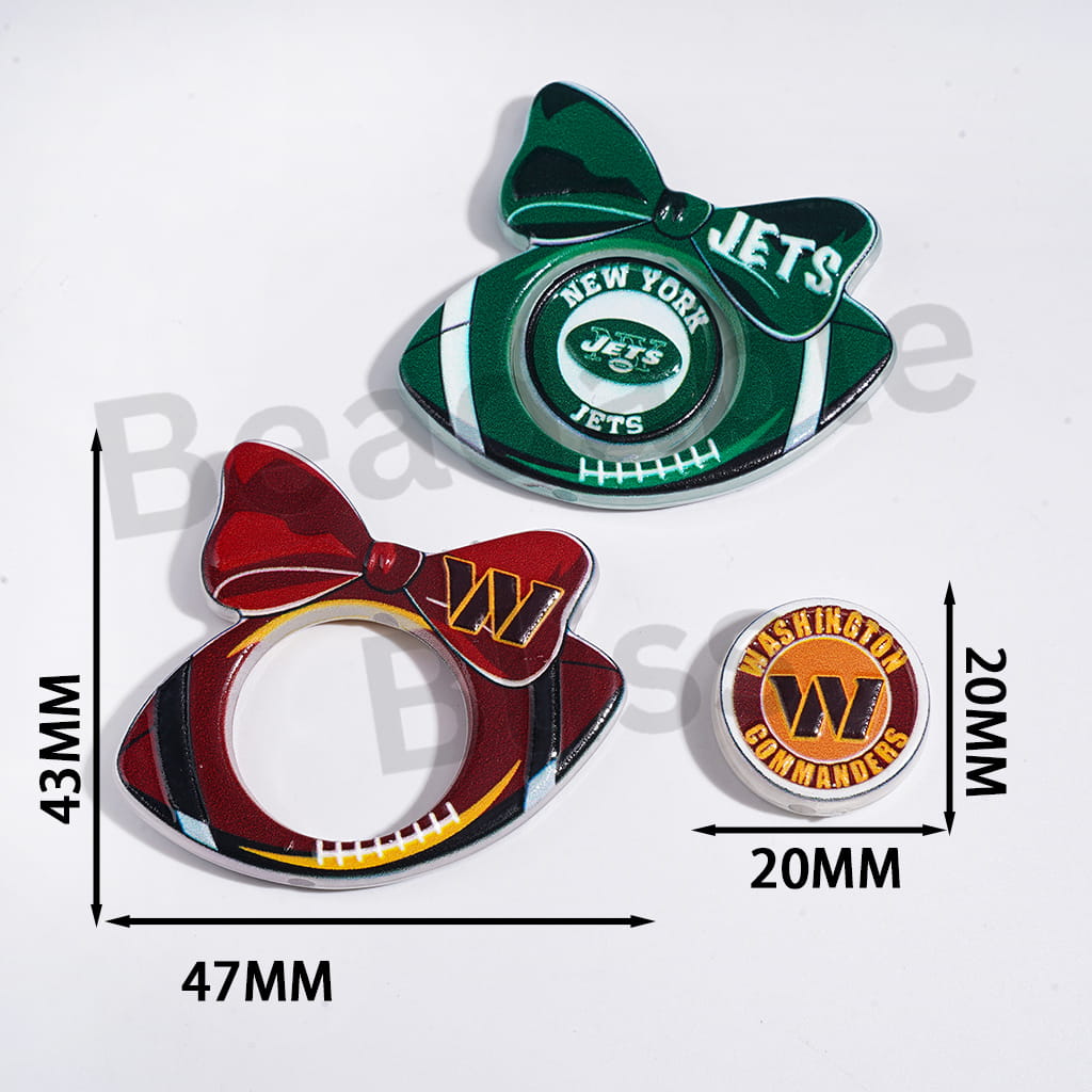Large Size | American Football Team Collection Set Acrylic Beads, Flat Round Piece & Hollowed Football Frame with Bowtie