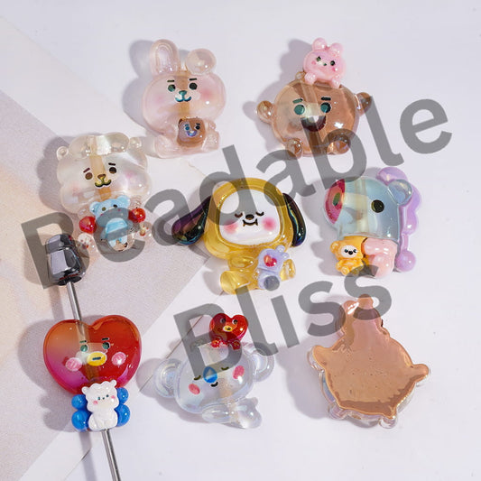 Acrylic Beads UV Coating Korea Boy Group Image, Translucent, Random Mix
