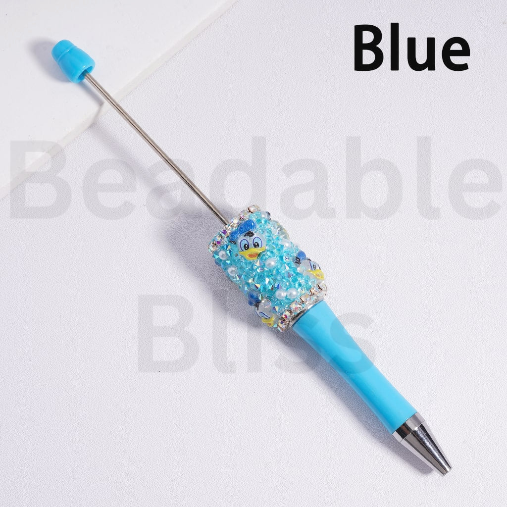 Beadable Clay Pen Luminous with AB & Cone Shape Rhinestones  White Pearls Cute Donal Dais Duck
