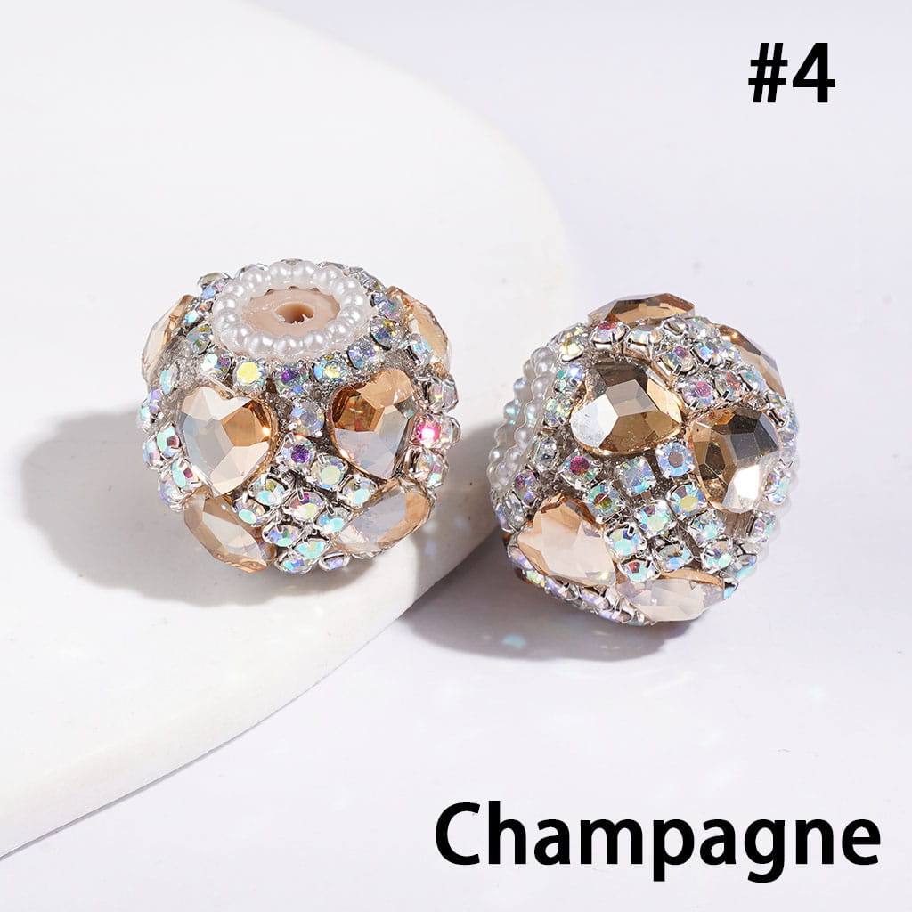 Handcrafted Acrylic Beads w Heart Crystal and Square Shaped AB Rhinestone Chains, White Pearl Loop, 20MM Multi-Color