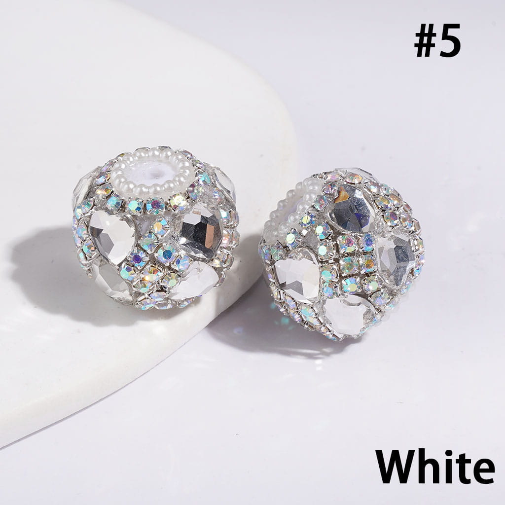 Handcrafted Acrylic Beads w Heart Crystal and Square Shaped AB Rhinestone Chains, White Pearl Loop, 20MM Multi-Color