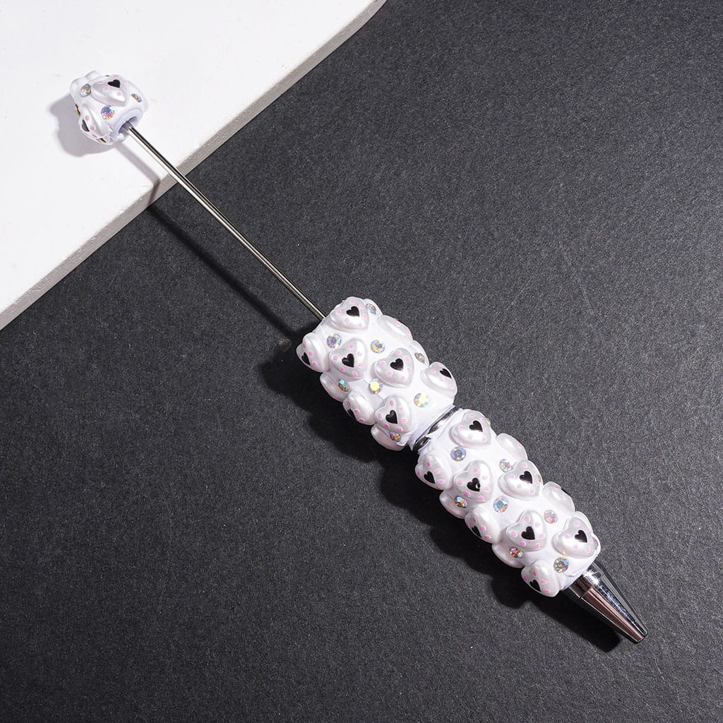 Beadable Clay Pens with Heart and AB Rhinestones, Pink and Black