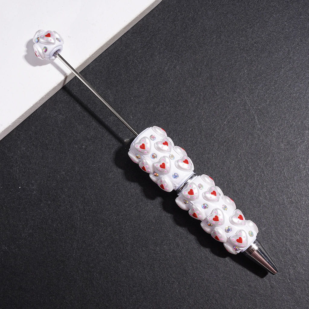Beadable Clay Pens with Heart and AB Rhinestones, Pink and Black
