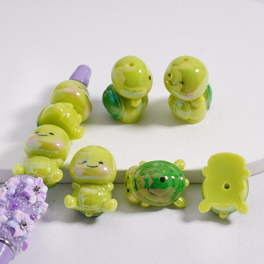 Acrylic Beads UV Coating Cute Green Turtle Tortoise, Random Mix