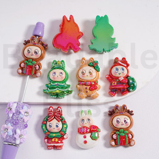 Acrylic Beads UV Coating Little Cute Man with Christmas Series Costume Tree Gingerbread Father Christmas Elk Snowman Wreath Gift Box, Random Mix