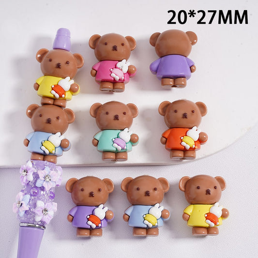 Soft PVC Rubber Beads Cute Bear Holds Bunny Rabbit, 27*20MM, Random Mix