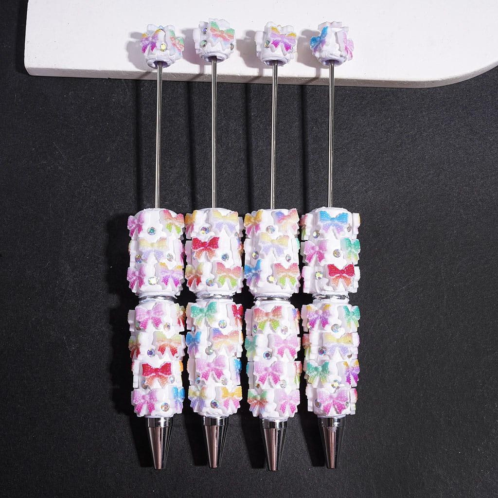 Gradient Color Bowtie and AB Rhinestones Beadable Clay Pens