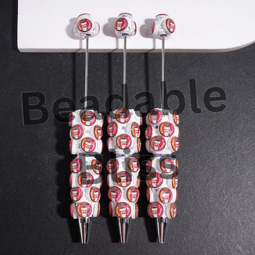 Flat Round Shape with Coffee Theme and AB Rhinestones Beadable Clay Pens