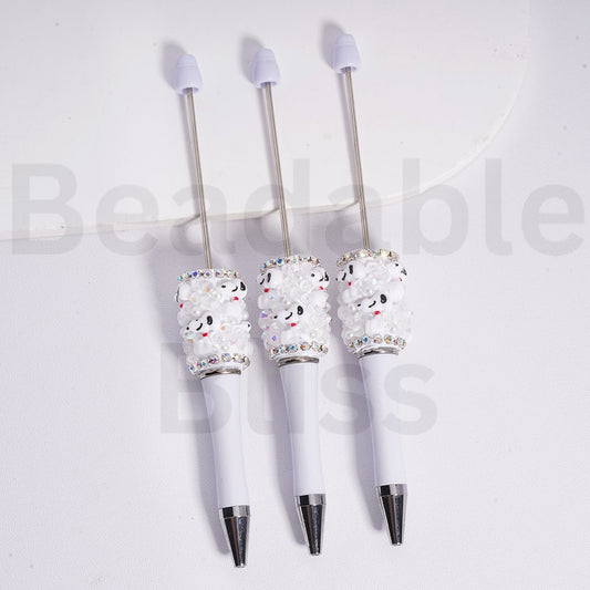 Beadable Clay Pen with Cute Snoop White Pearls AB Rhinestones Chains