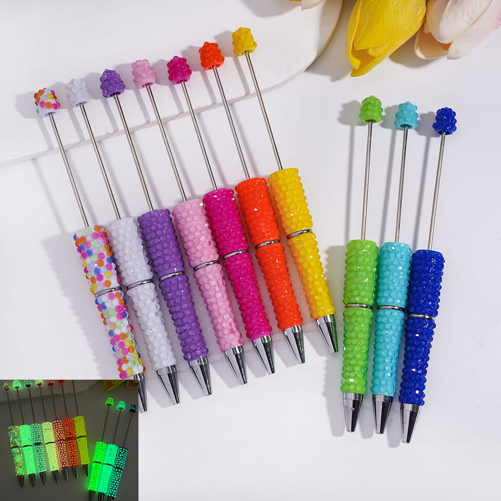 Beadable Pens with Luminous Bling Bling Jelly Rhinestones Covered the Entire Pen, Multi-Color