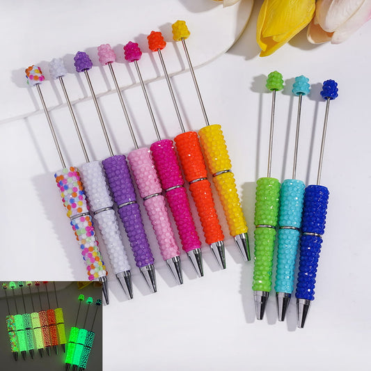 Beadable Pens with Luminous Bling Bling Jelly Rhinestones Covered the Entire Pen, Multi-Color