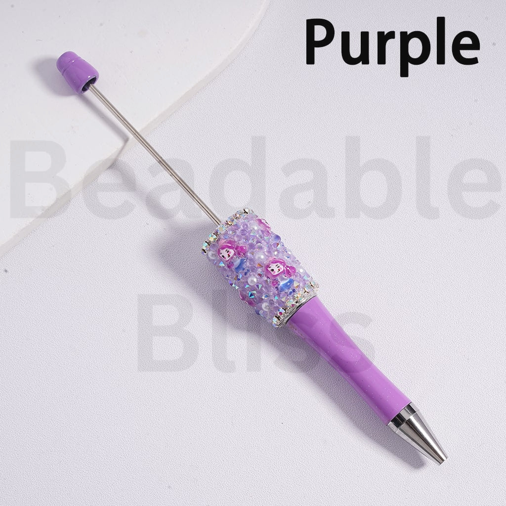 Beadable Clay Pen Luminous with AB Rhinestones Chains White Pearls Cone Shape Rhinestones Disne Princess Snow Whit Mermai