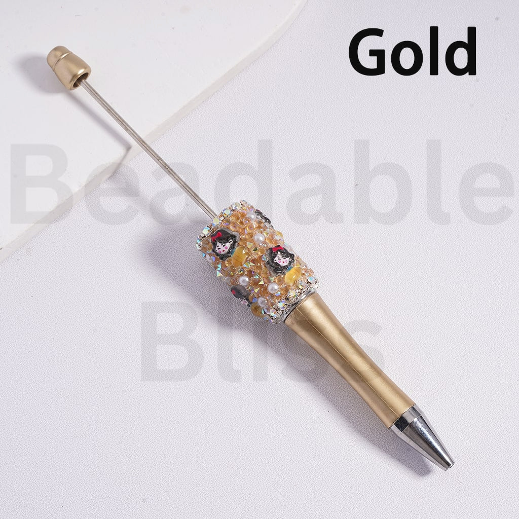 Beadable Clay Pen Luminous with AB Rhinestones Chains White Pearls Cone Shape Rhinestones Disne Princess Snow Whit Mermai