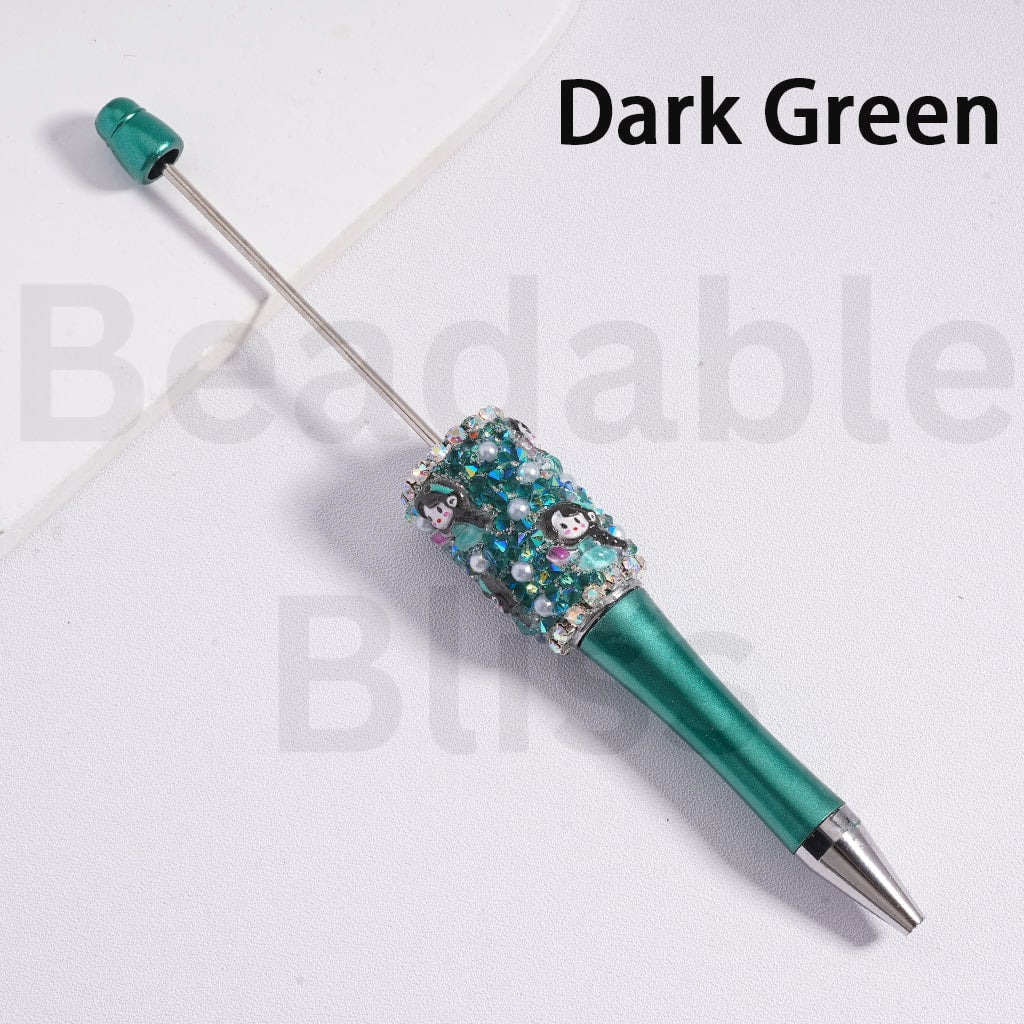 Beadable Clay Pen Luminous with AB Rhinestones Chains White Pearls Cone Shape Rhinestones Disne Princess Snow Whit Mermai