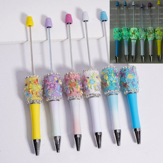 Beadable Clay Pen Luminous with AB Rhinestone Chains Clear Sugar Cute Dragonfly Flowers