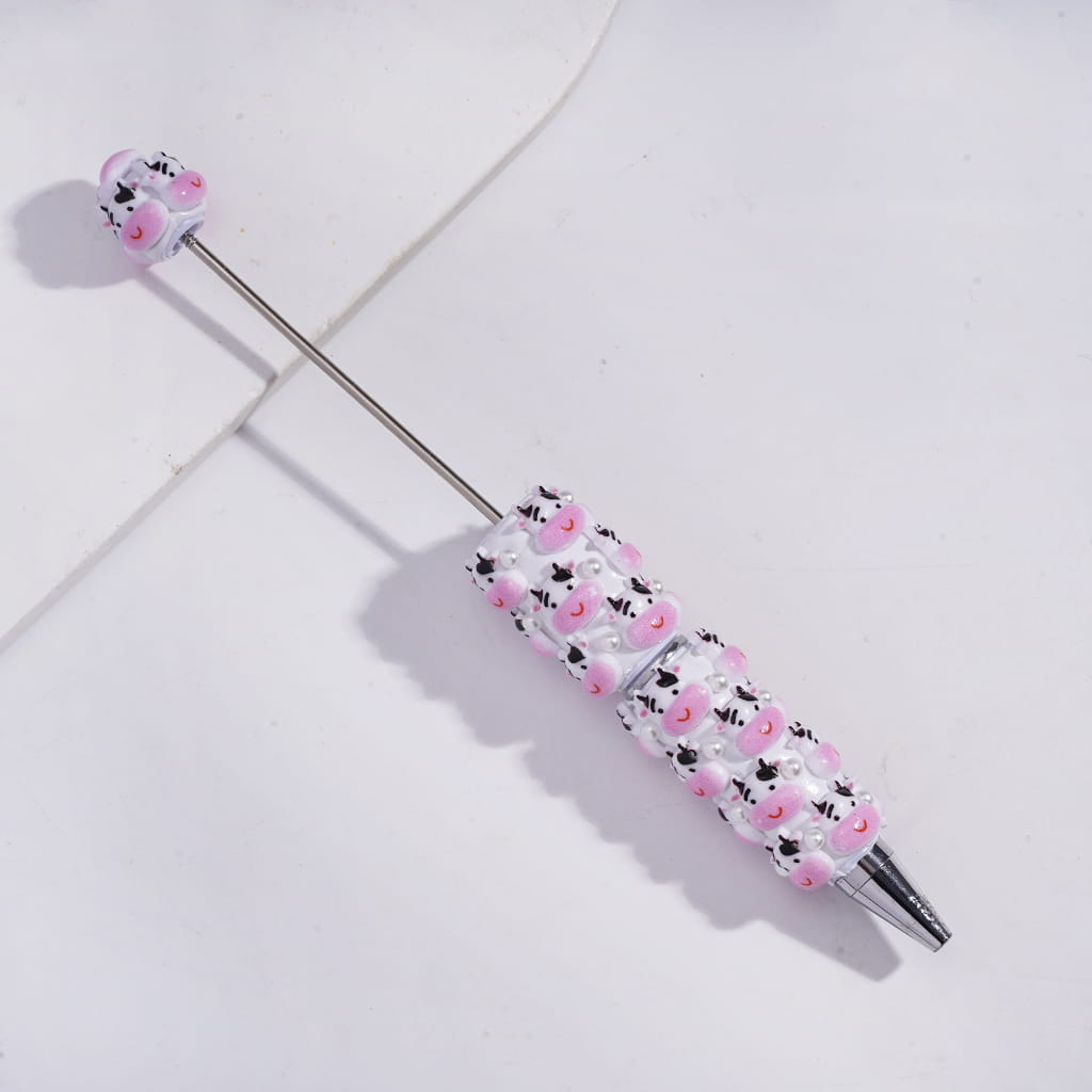 Beadable Clay Pens with Cute Dairy Cow Head and White Pearls