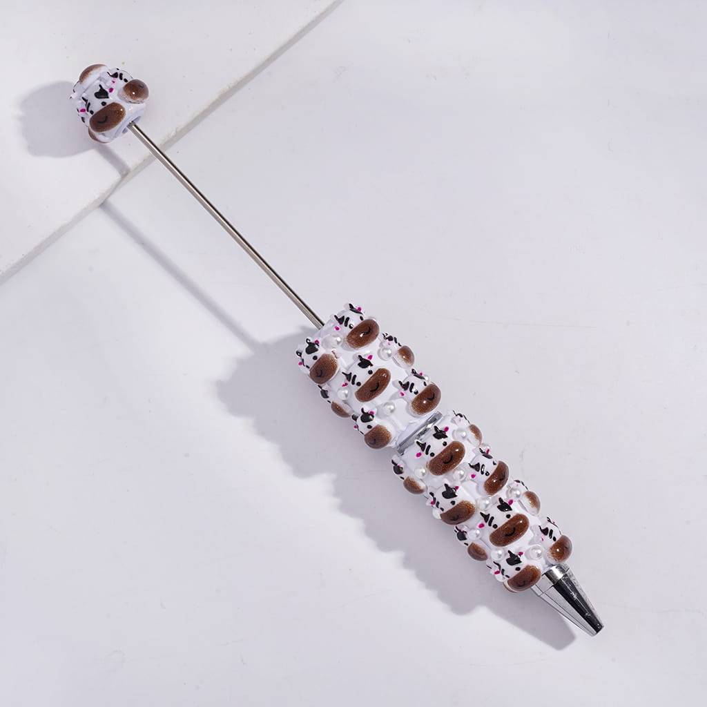 Beadable Clay Pens with Cute Dairy Cow Head and White Pearls