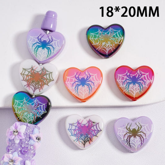 Acrylic Beads UV Coating Heart Shape with Spider Web Halloween 18*20MM (Single Color is available for 300pcs(Whole Bag) Only)
