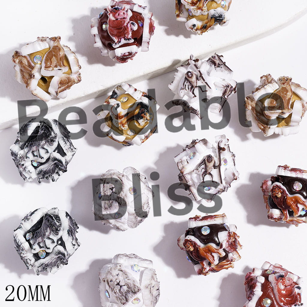 Clay Beads with Lion Leader Character Series and AB Rhinestones, 20MM Random Mix