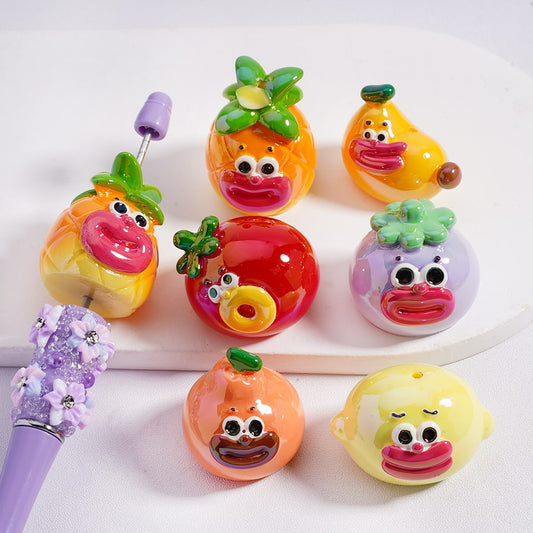 Acrylic Beads UV Coating Cute Fruits Man with Sausage-Shaped Lips, Random Mix