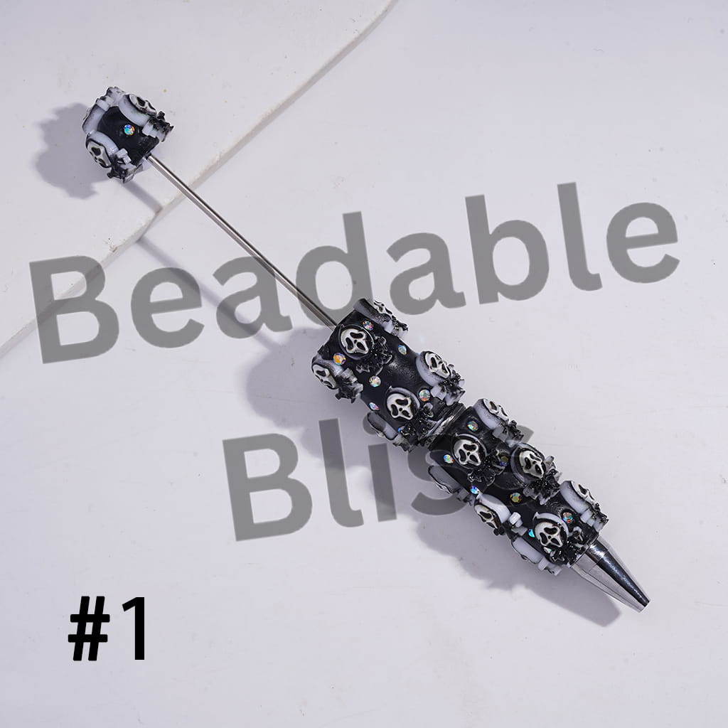 Beadable Clay Pens with Horror Character Series Dark Halloween Theme and AB Rhinestones