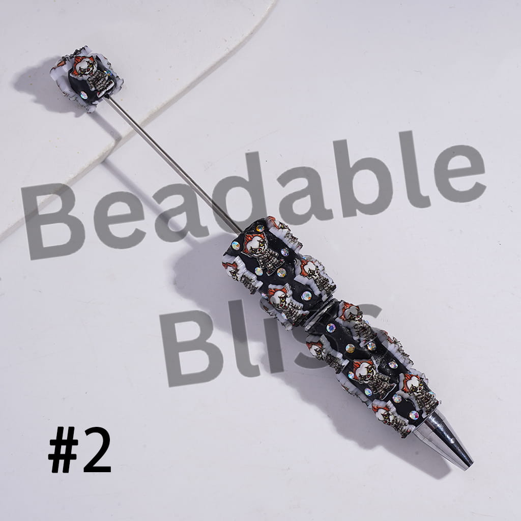 Beadable Clay Pens with Horror Character Series Dark Halloween Theme and AB Rhinestones