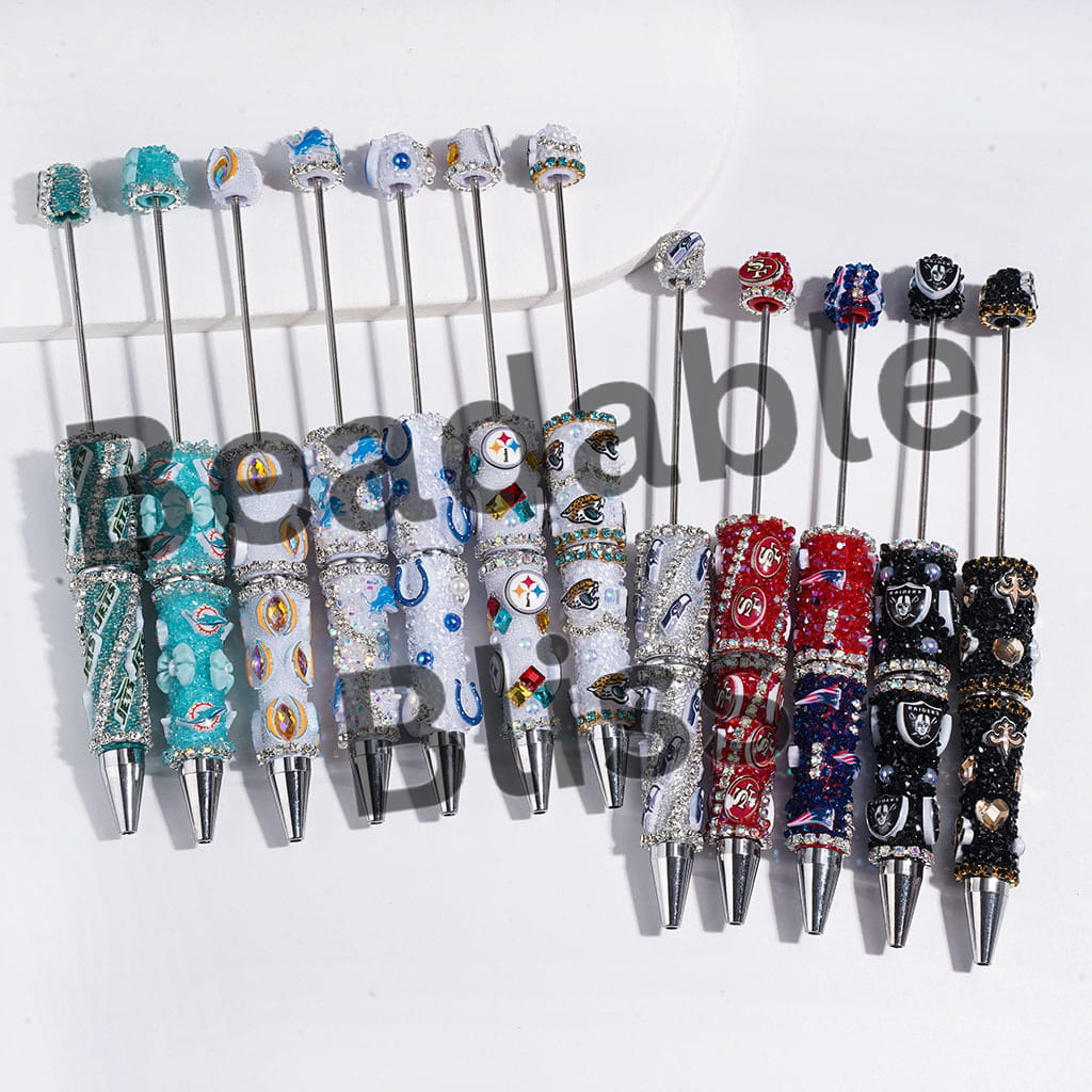 Beadable Pens with Mini Bubble Ball and Clear Rhinestone Chains, American Football Team Series (Update Other Style Later)