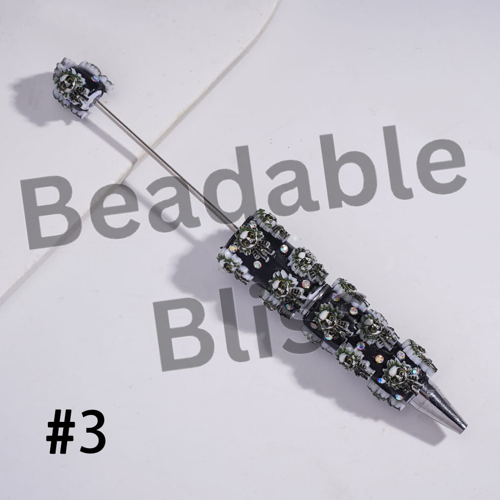 Beadable Clay Pens with Horror Character Series Dark Halloween Theme and AB Rhinestones