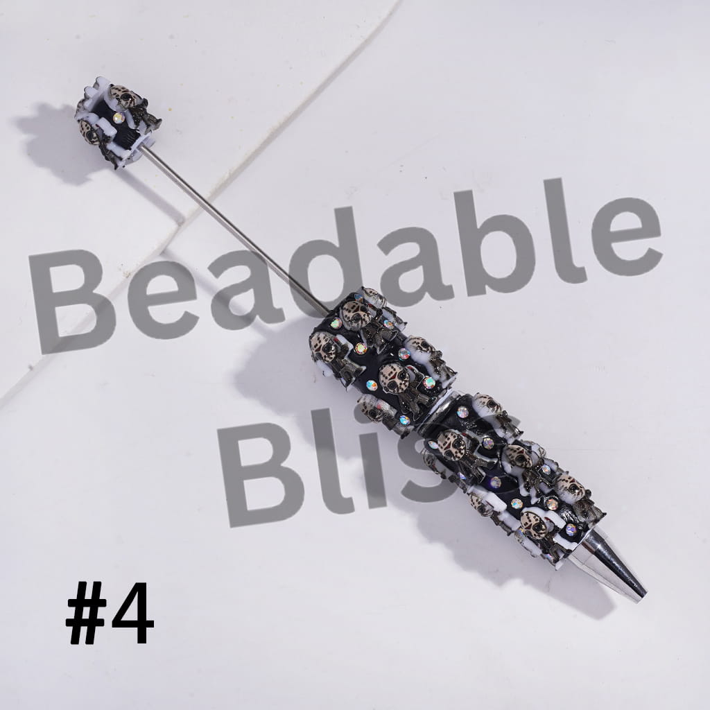 Beadable Clay Pens with Horror Character Series Dark Halloween Theme and AB Rhinestones