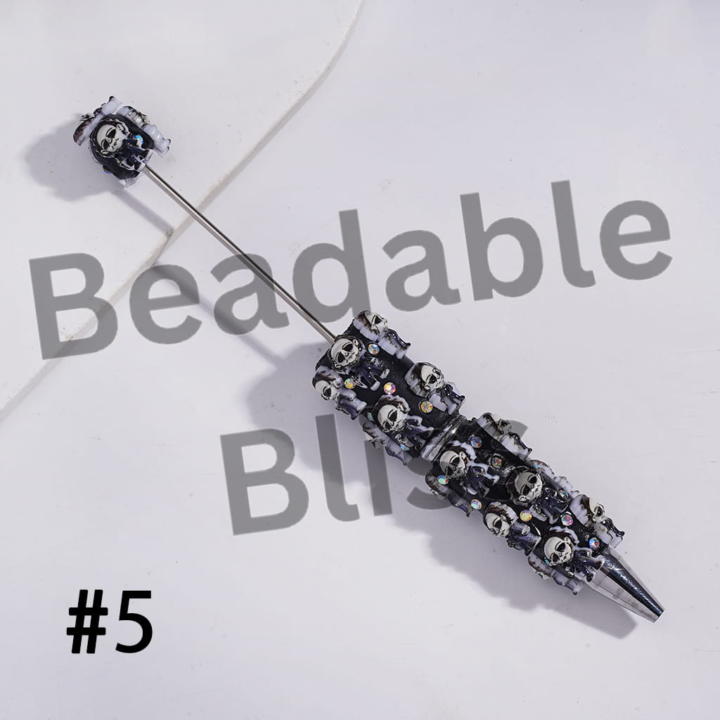 Beadable Clay Pens with Horror Character Series Dark Halloween Theme and AB Rhinestones