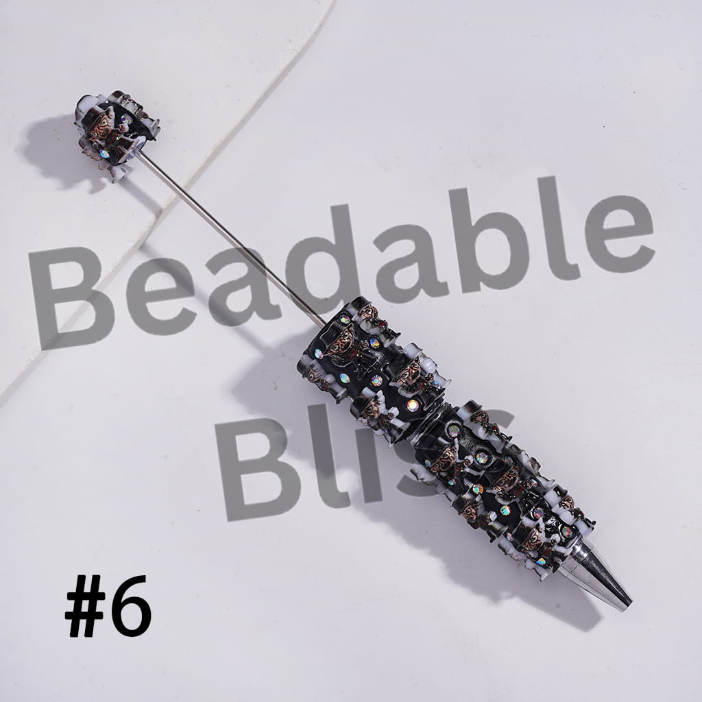 Beadable Clay Pens with Horror Character Series Dark Halloween Theme and AB Rhinestones
