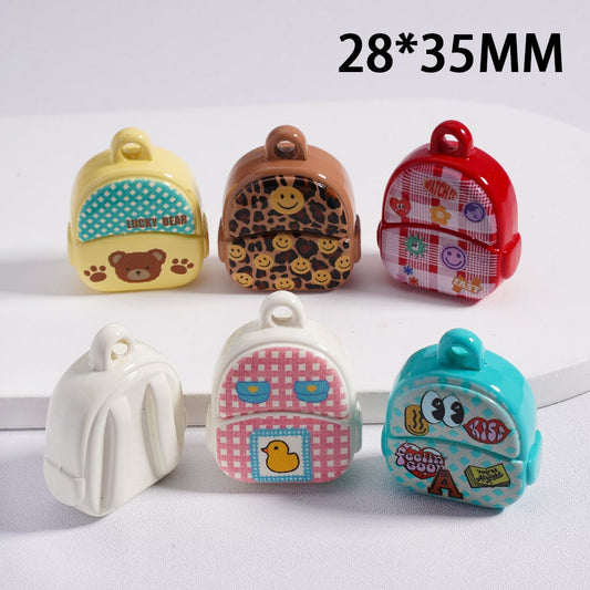 Pendants Jewelry Accessories Little Cute Schoolbag Backpack, 28*35MM, Random Mix